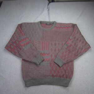 Vtg FENZIA Sweater Mens Large Geometric Wool‎ Blend Long Sleeve Knit Grandpa